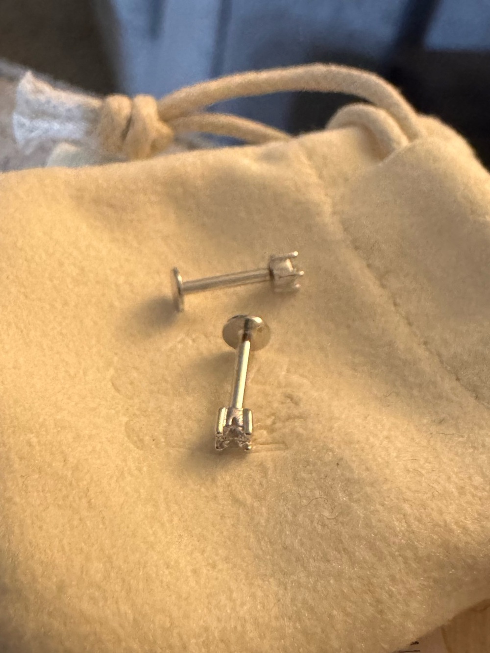 Double Square Clear Stone Stud Earrings with Long Wear Flat Back - Picture 4 of 4
